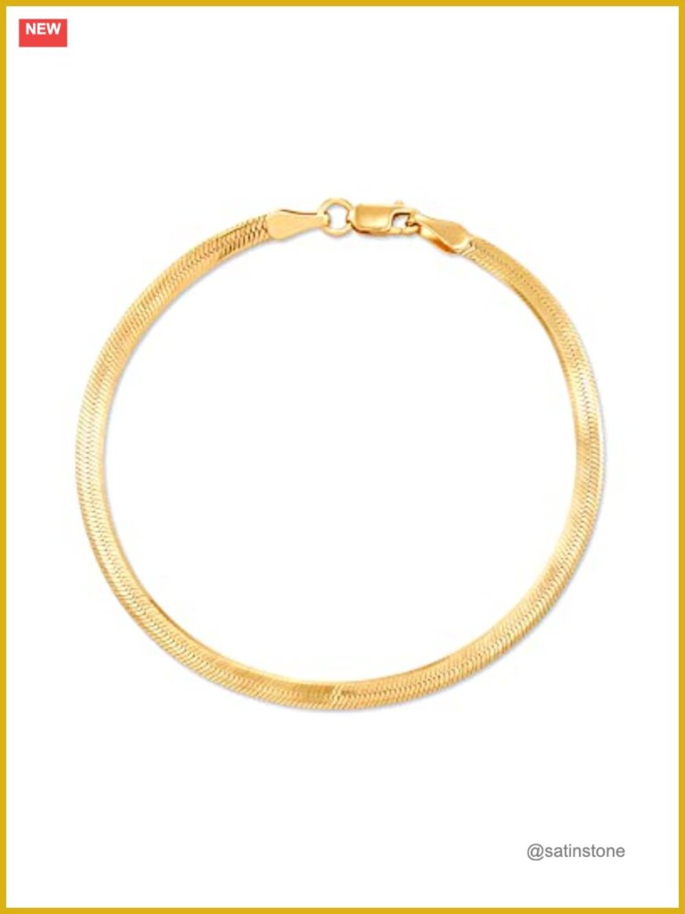 18K Gold Vermeil Herringbone Chain Bracelet Lobster Clasp 7.5"